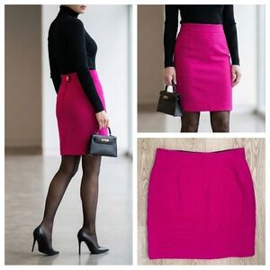 Vintage Laurel Escada Angora Skirt Fuchsia Pink Pencil Gold Button 40